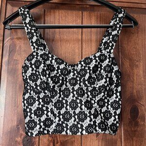 Topshop black and white floral crop top